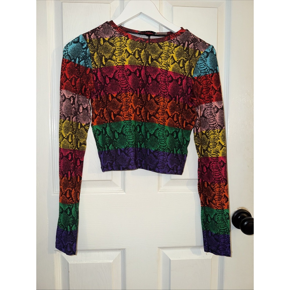 Alice + Olivia Delaina rainbow Snake Print crop top Size XS Long Sleeve